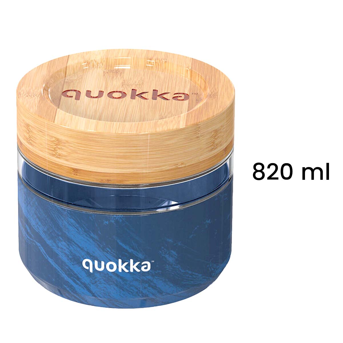 Barattolo Quokka da 820 ml con coperchio in legno e fantasia marmo blu.