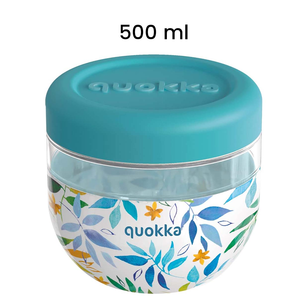 Contenitore turchese con motivo floreale e capacità di 500 ml.
