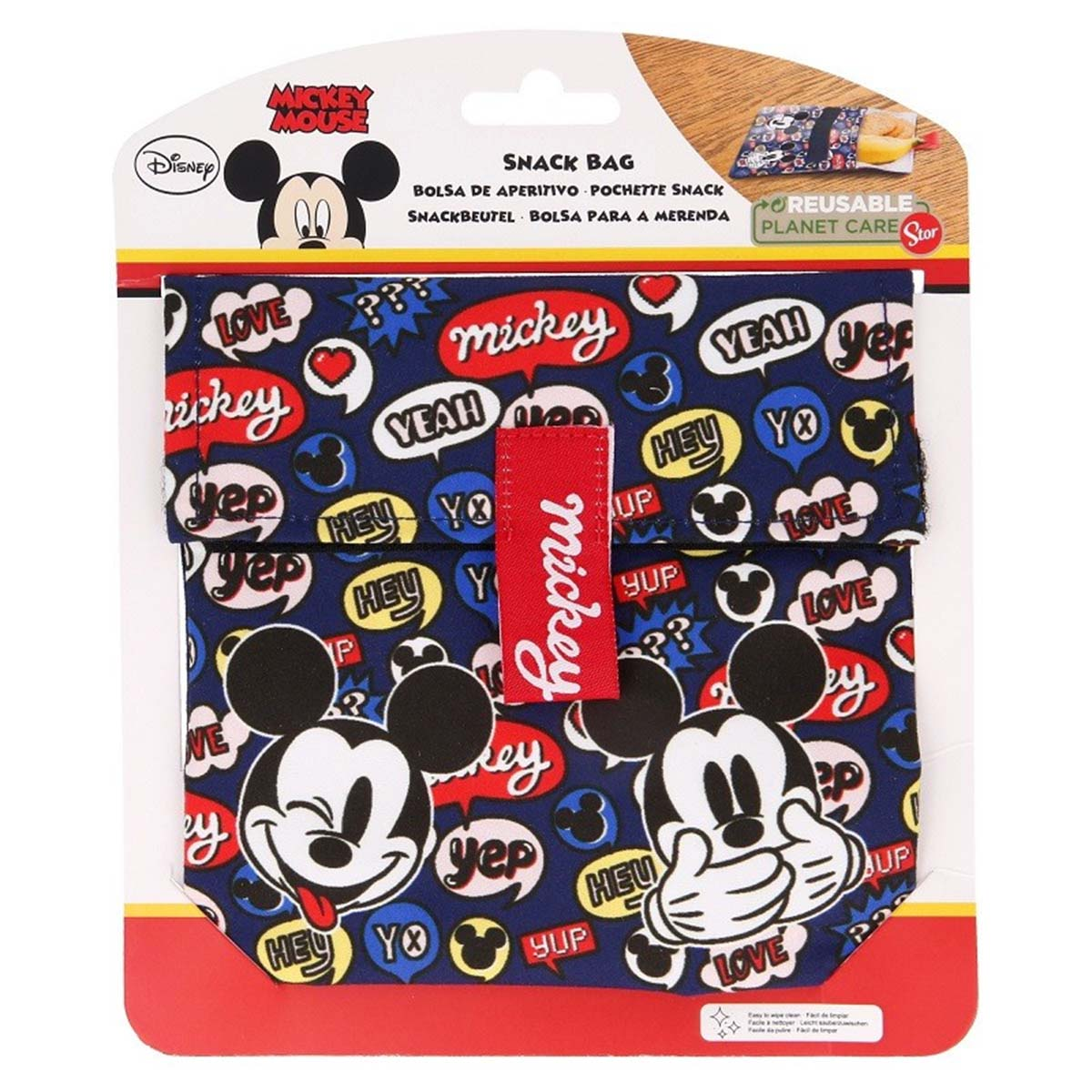 Sacchetto snack Topolino con stampa fumetto e scritte.