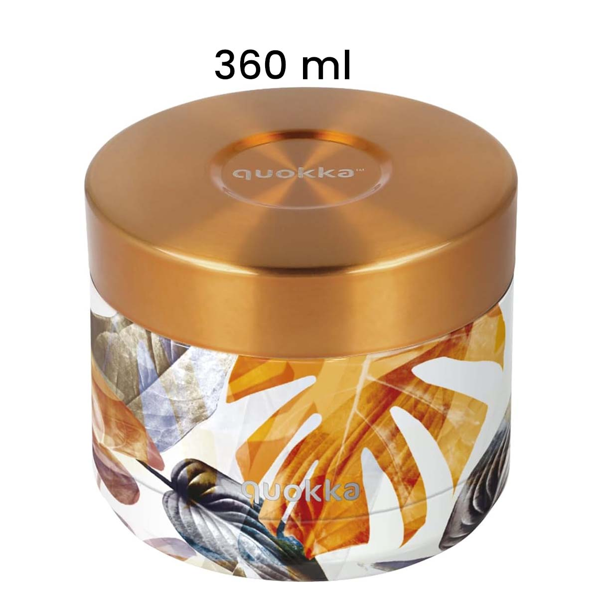 Un contenitore dorato da 360 ml con motivo a foglie.