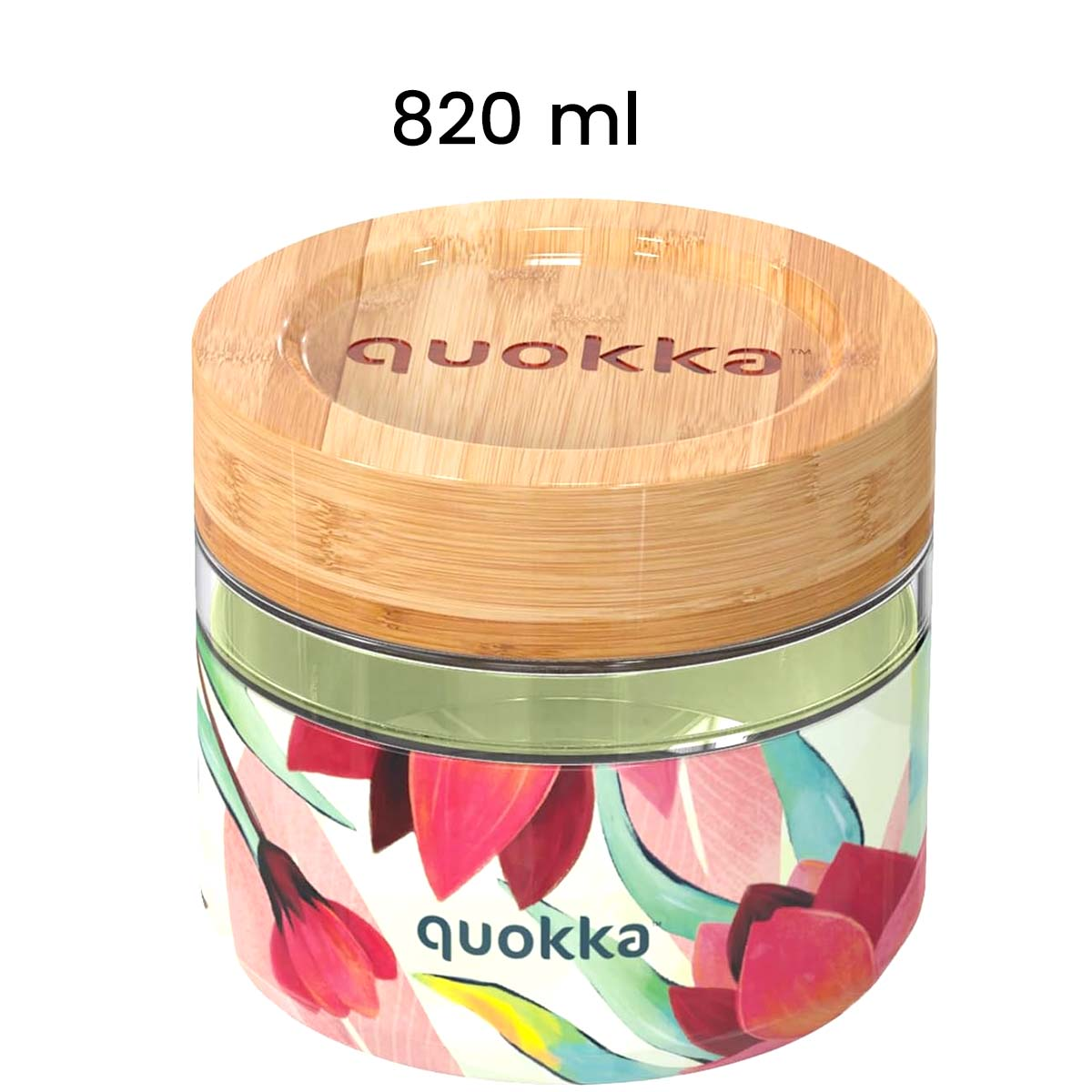Barattolo di vetro da 820 ml con coperchio in bambù e fantasia floreale.