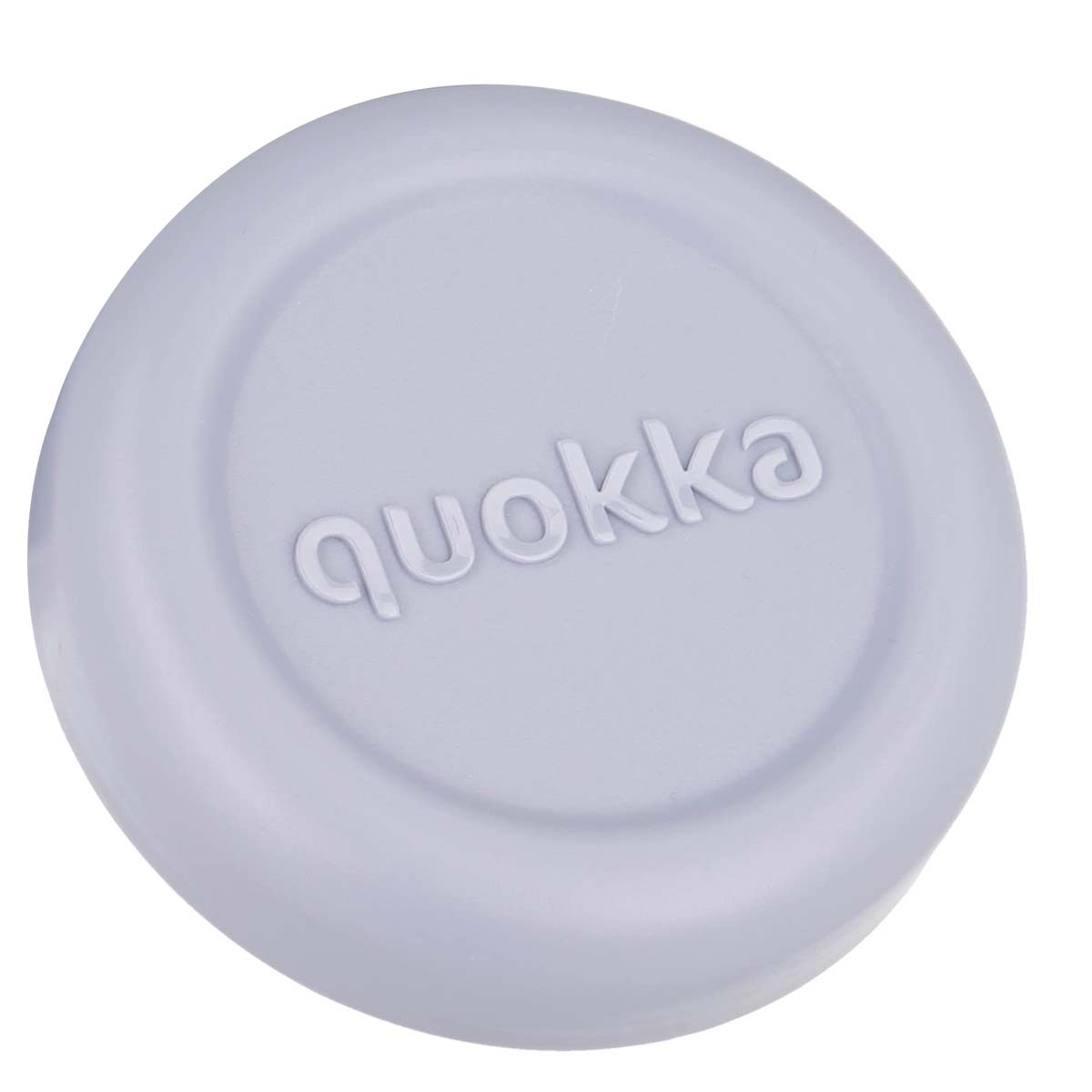 Un coperchio grigio chiaro con la scritta in rilievo “quokka“.