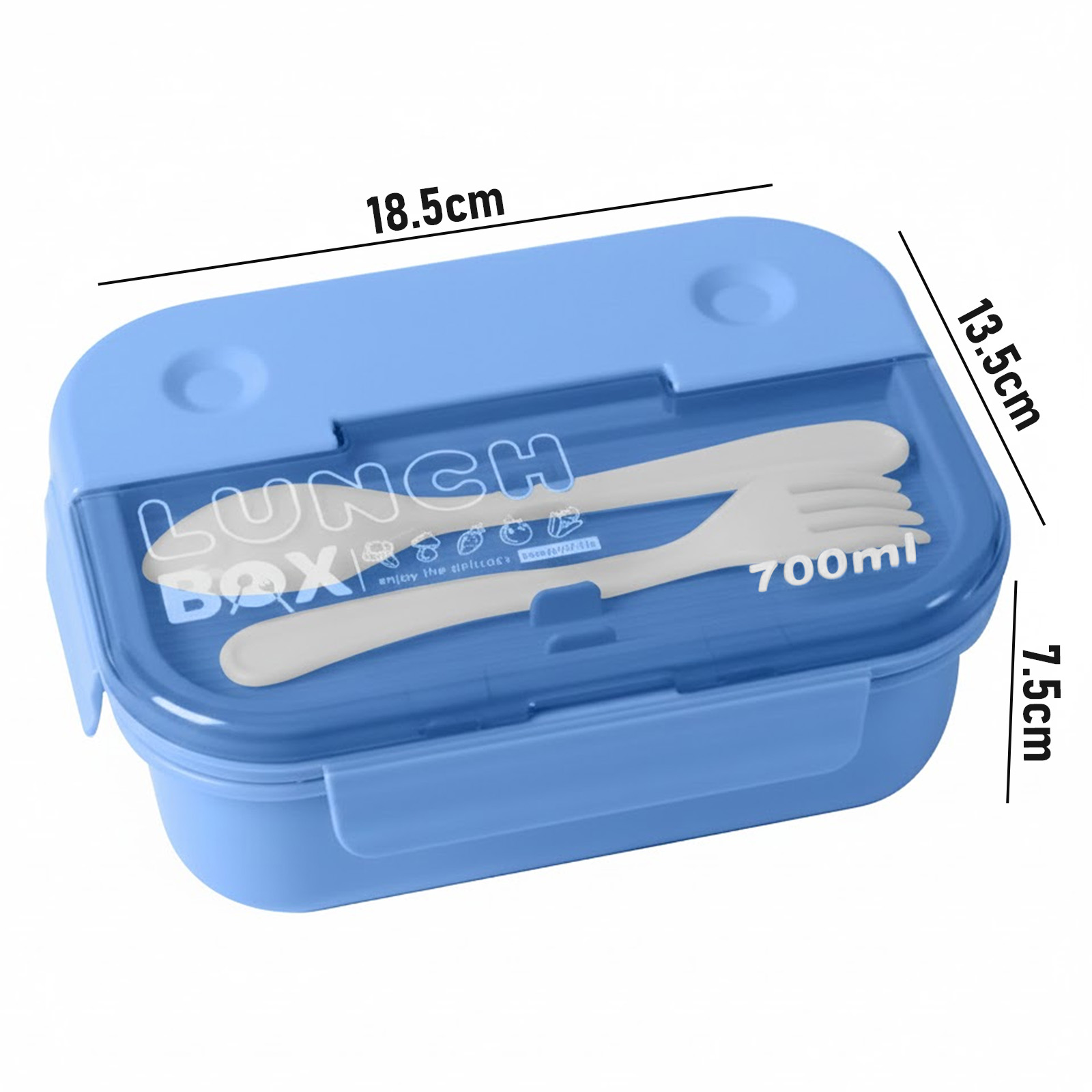 Lunch box blu da 700ml, include cucchiaio e forchetta.