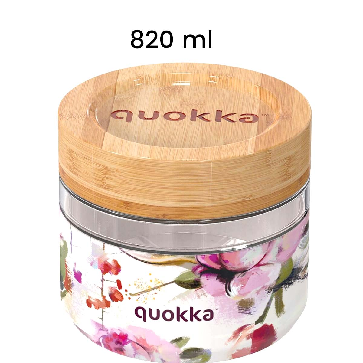 Barattolo contenitore da 820 ml con coperchio in bambù e fantasia floreale.