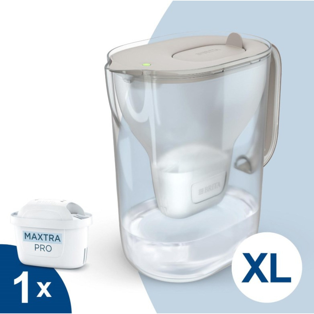 Dzbanek filtrujący Brita XL z jednym filtrem Maxtra Pro i wodą.