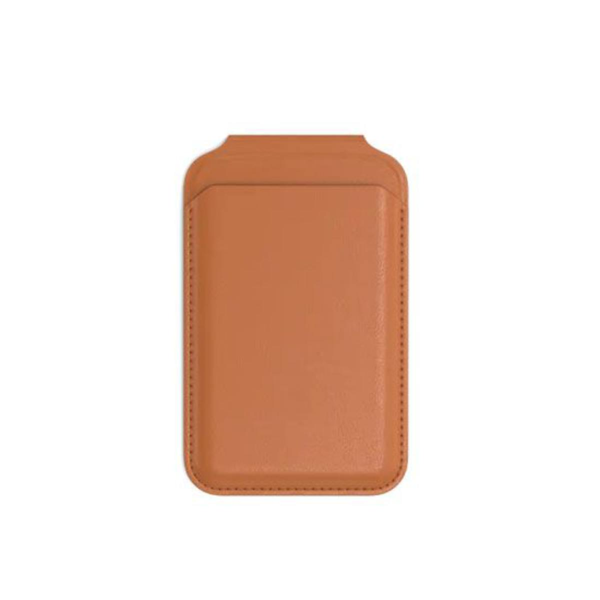 Un porta carte in pelle marrone con cuciture, isolato su sfondo bianco.