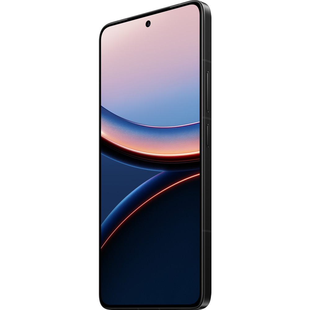 Uno smartphone nero con sfondo scuro e anelli colorati.
