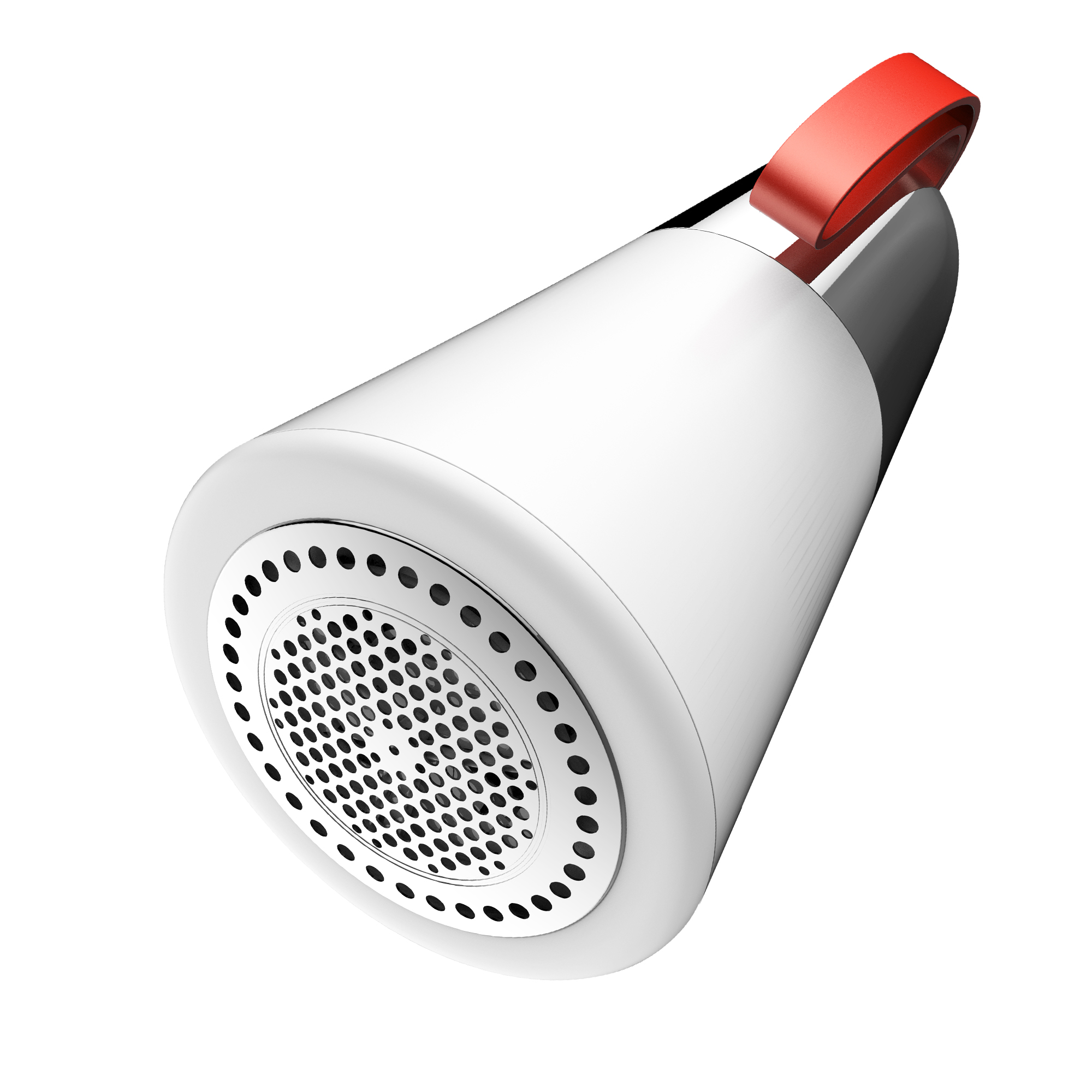 Biała golarka do tkanin z czerwonym uchwytem i perforowanym przodem.