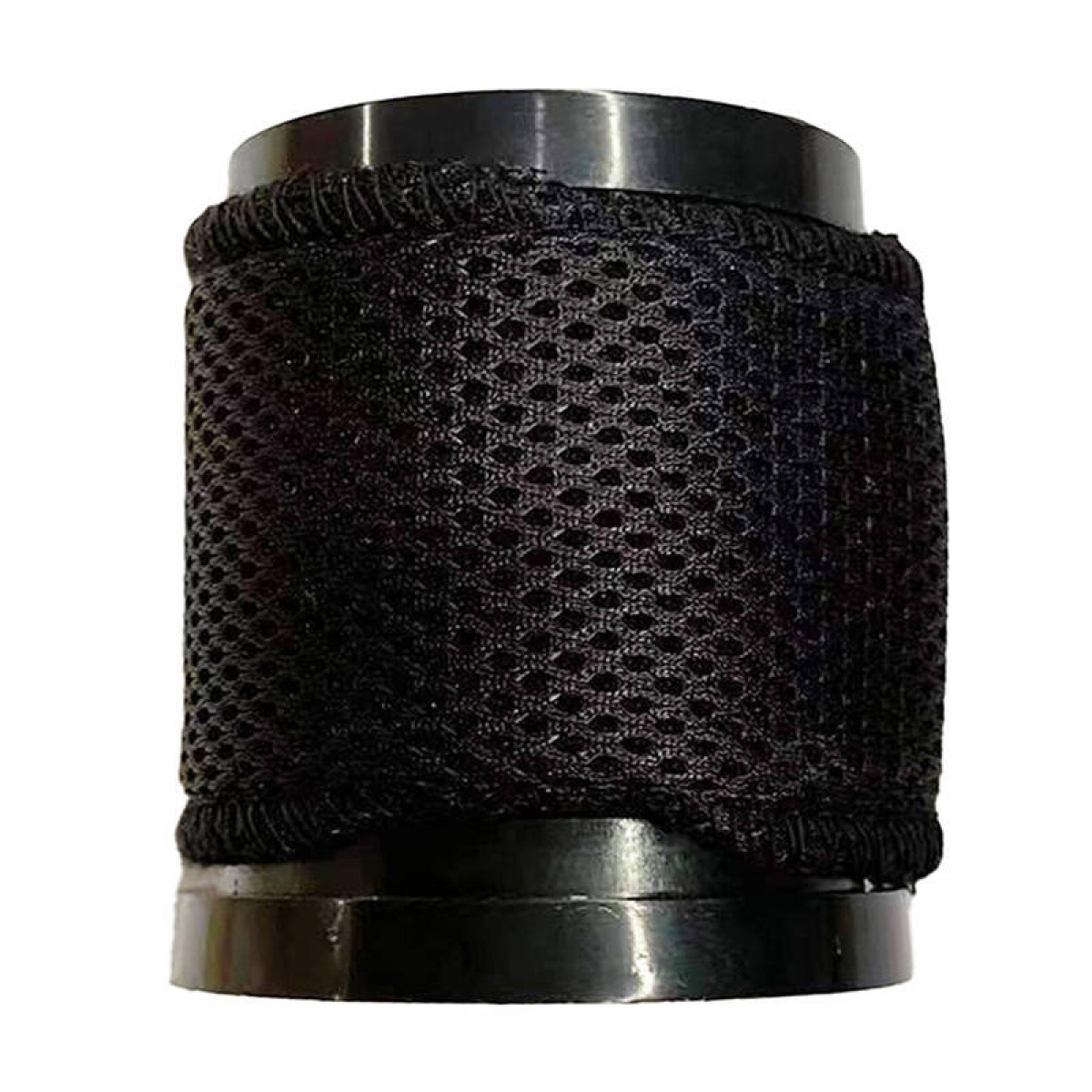 Czarny, cylindryczny przedmiot ze wzorem siatki i gładkimi końcami.