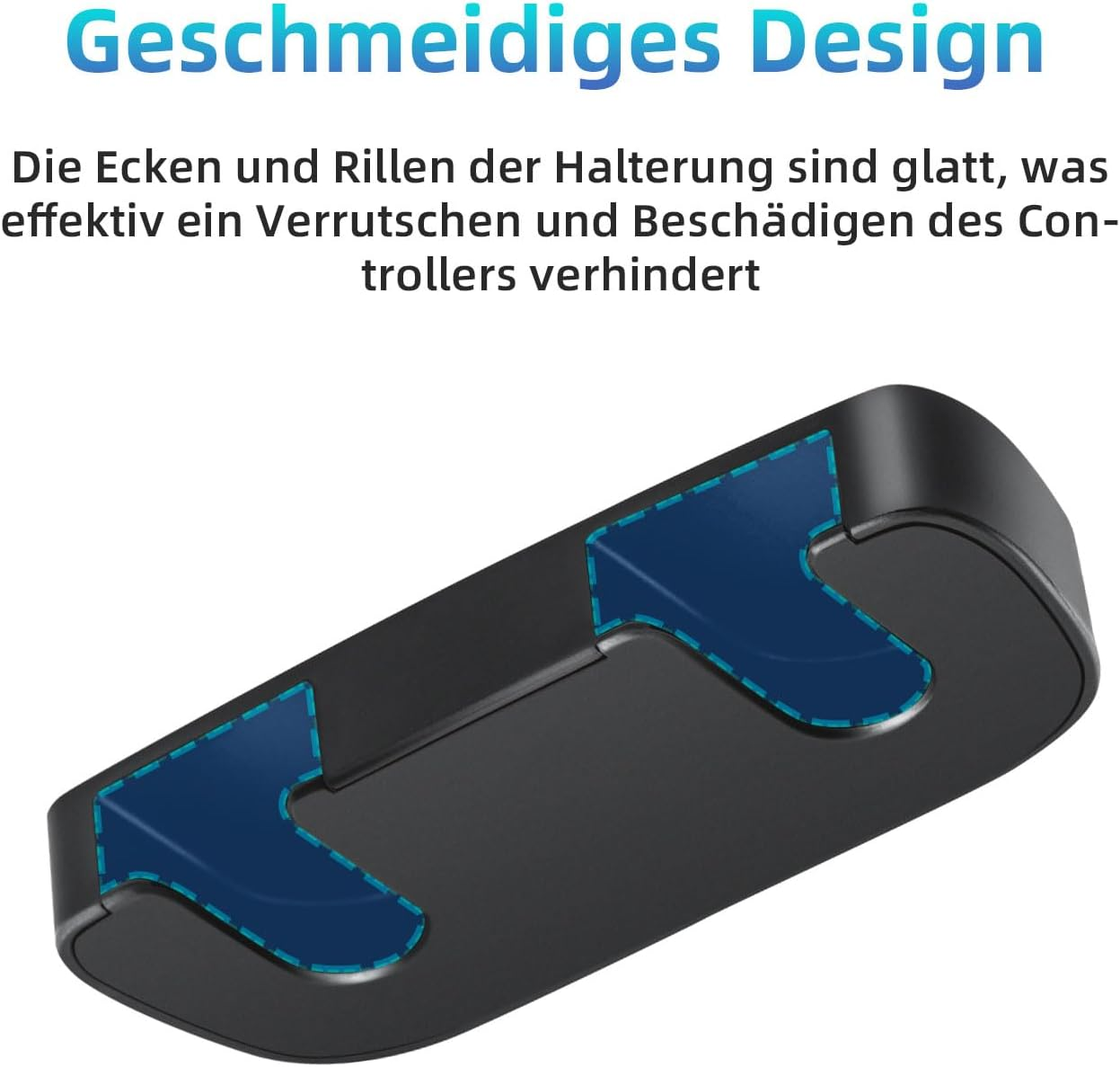 Schwarzer Controller-Halter mit glatten Kanten und blauen Akzenten.