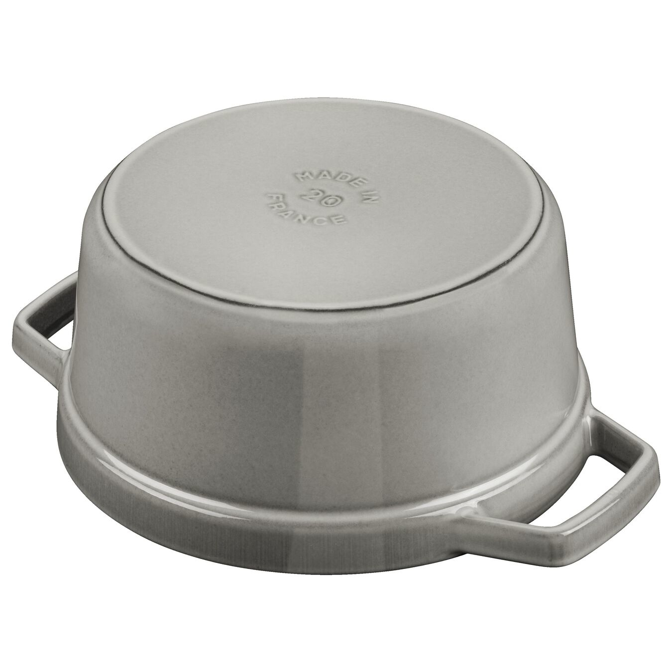 Olla gris con asas, con relieve Made in France.