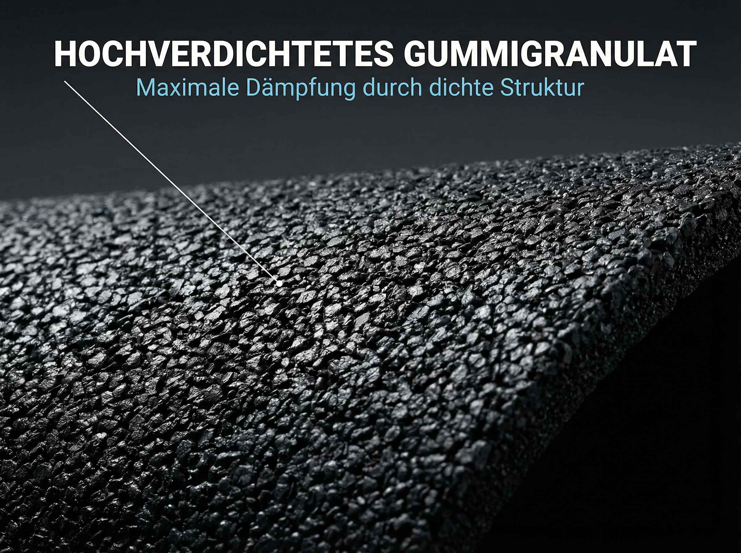 Hochverdichtetes Gummi-Granulat mit dichter Struktur für maximale Dämpfung.