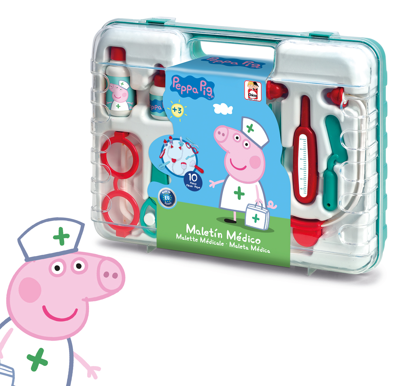 Walizka lekarska Peppa Pig z zabawkami i naklejką Peppa Pig.