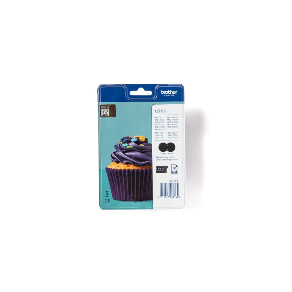 Brother LC123 inktcartridge verpakking met cupcake design.
