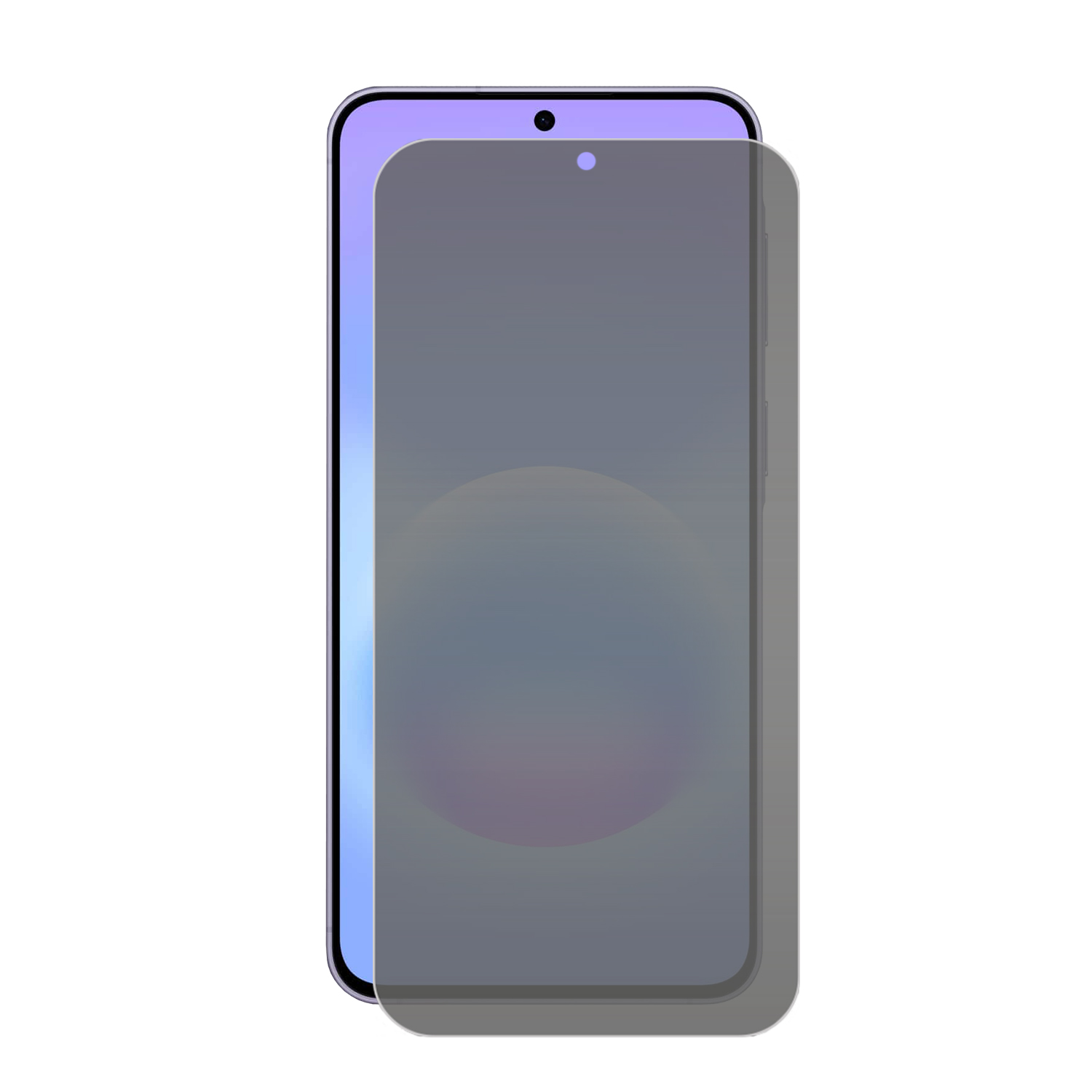 Un smartphone avec un protecteur d'écran teinté foncé.