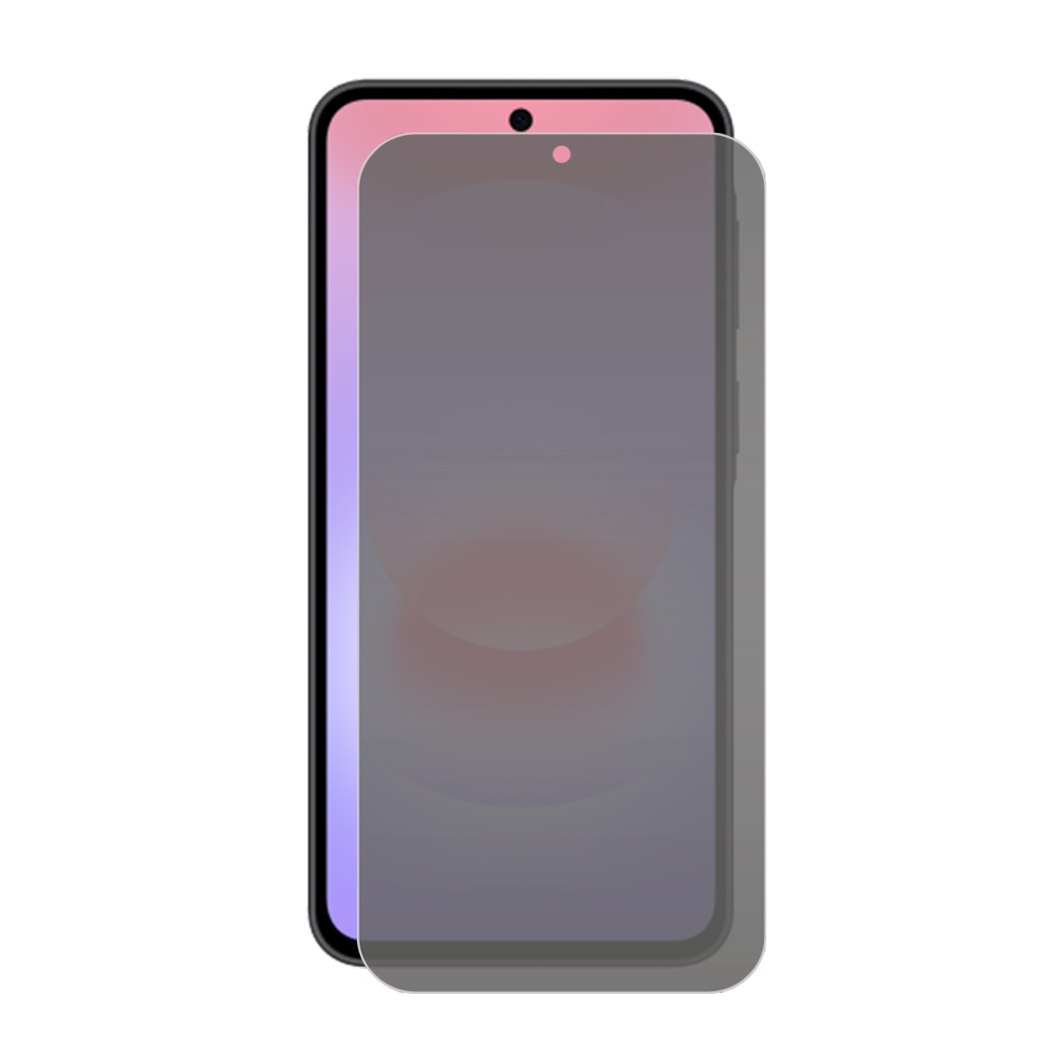 Un smartphone avec un protecteur d'écran sur fond blanc.