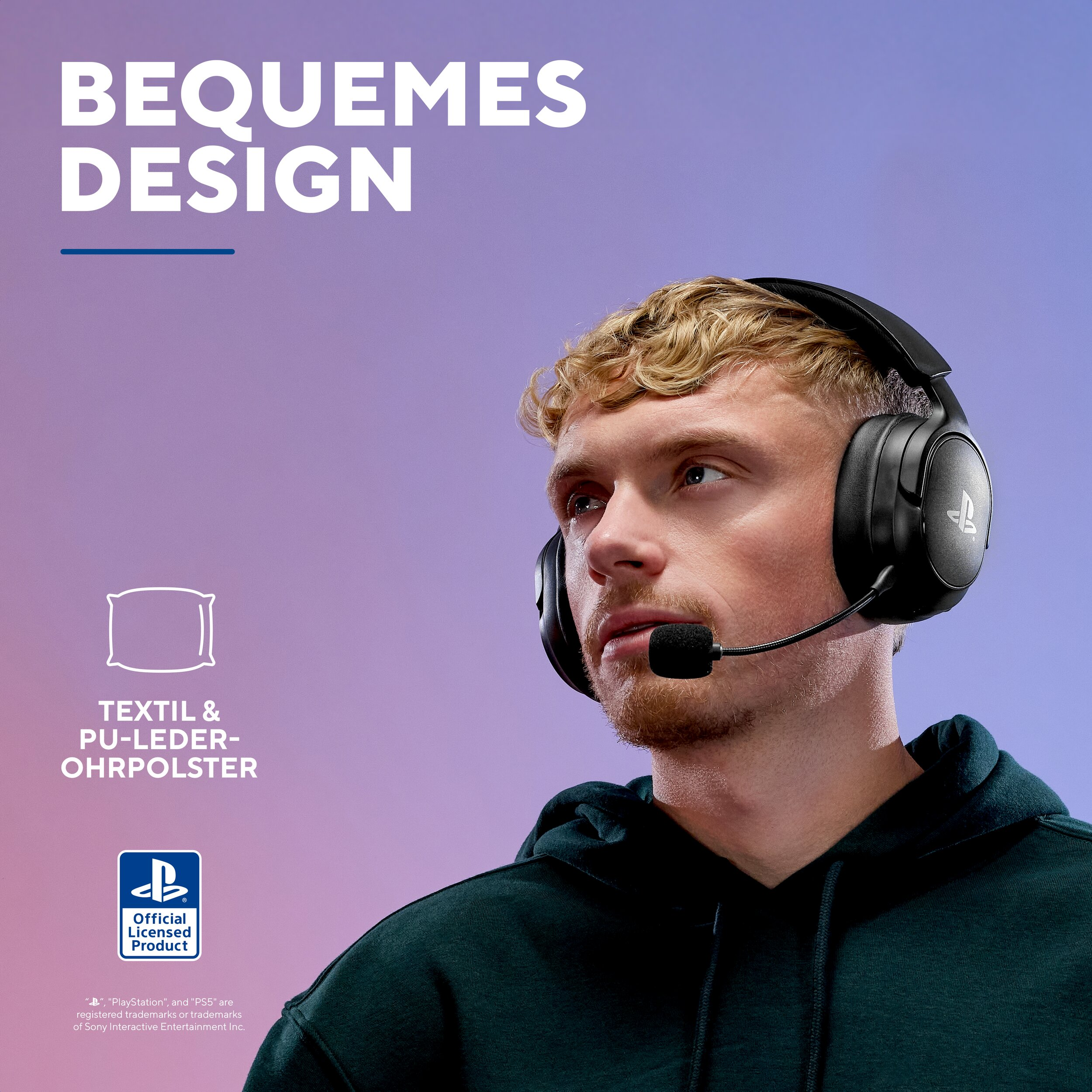 Mann mit Headset, "Bequemes Design", Textil & PU-Leder Ohrpolster.