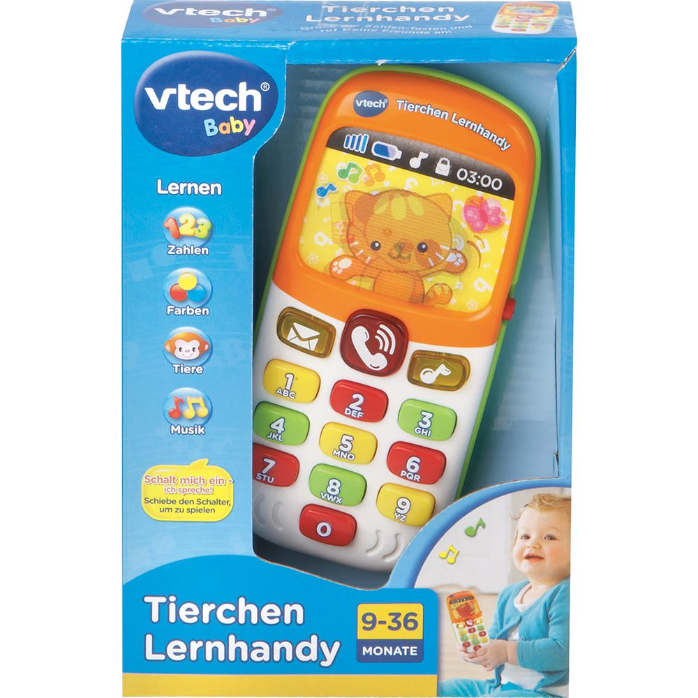 Vtech Baby Tierchen Lernhandy mit Spielzeugtelefon, Zahlen, Farben, Tieren, Musik.