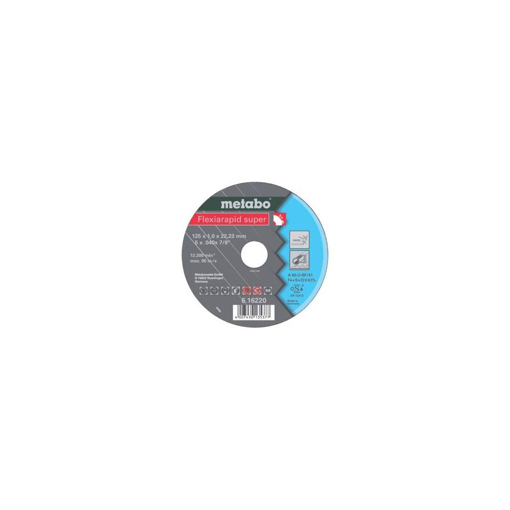 Disco taglio Metabo Flexiarapid Super 125mm, spessore 1.0mm, foro 22.23mm.