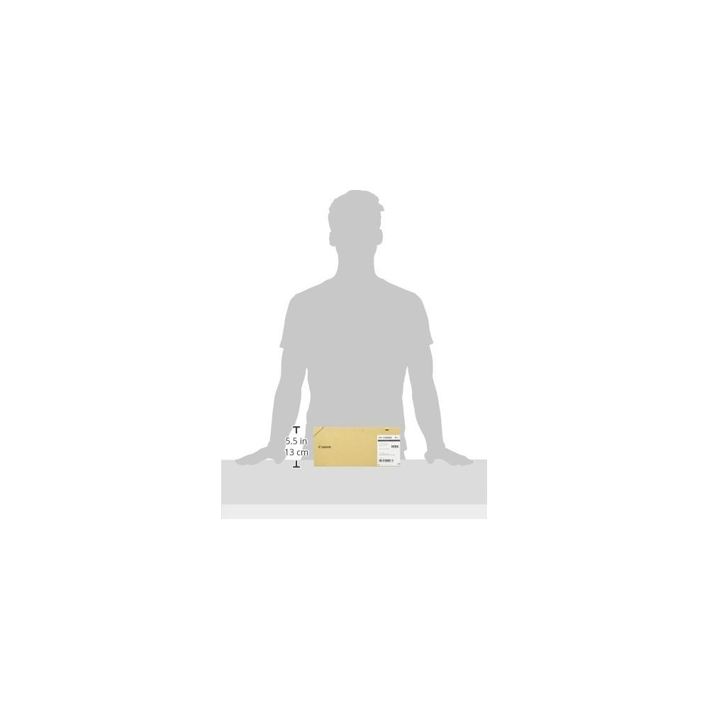 Support silhouette gris présentant un paquet avec des mesures de 5,5 pouces et 13 cm.