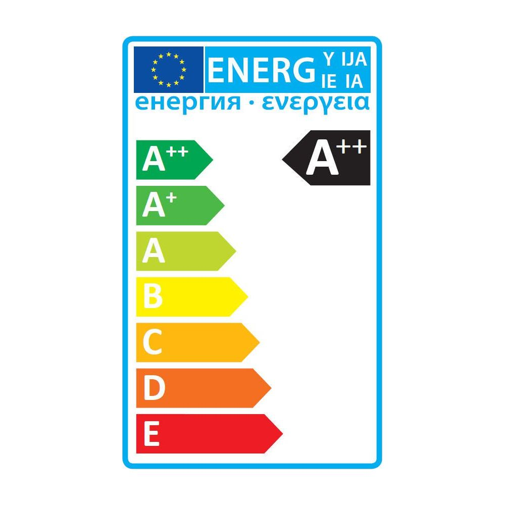 Etichetta energetica con scala da A++ a E. A++ è il più efficiente.