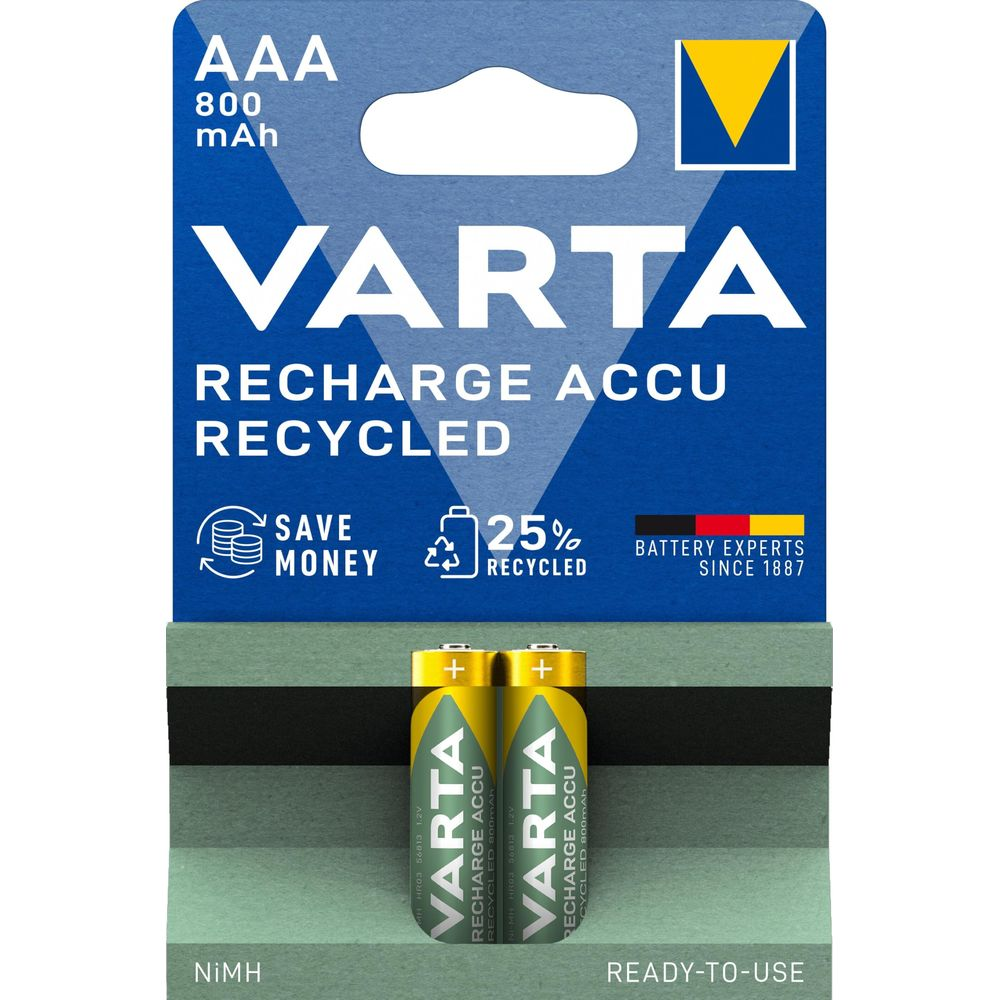 Varta AAA 800 mAh rechargeable batteries, pack of 2, recycled.