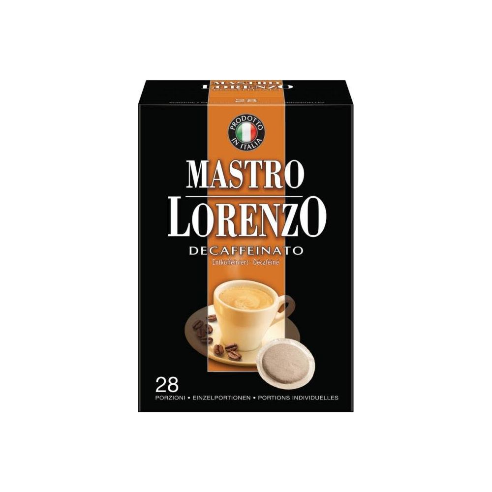Capsule di caffè Mastro Lorenzo Decaffeinato, 28 pezzi, con tazza e chicchi.