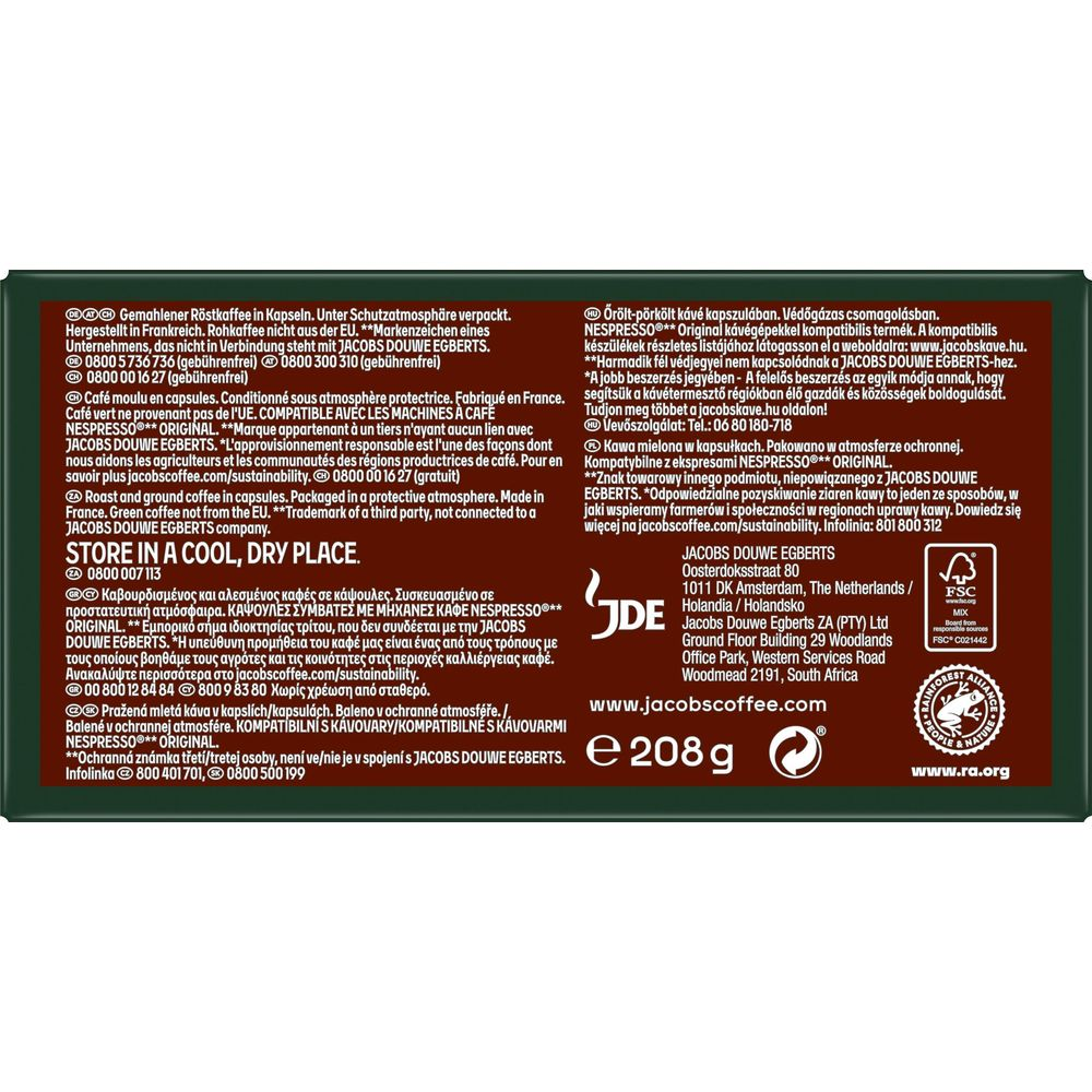 Caffè tostato in capsule, confezionato in atmosfera protettiva. Prodotto in Francia.