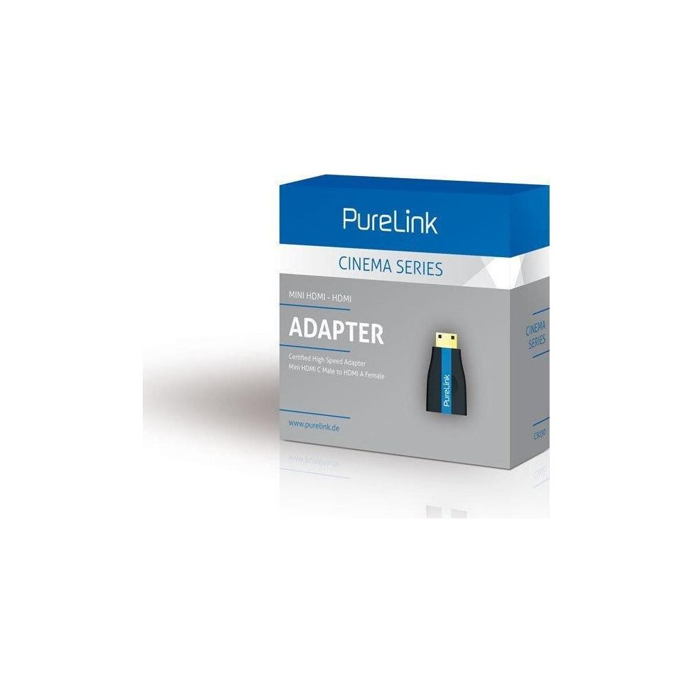 Verpackung für einen PureLink Mini HDMI-HDMI Adapter mit Beschreibung und Logo.