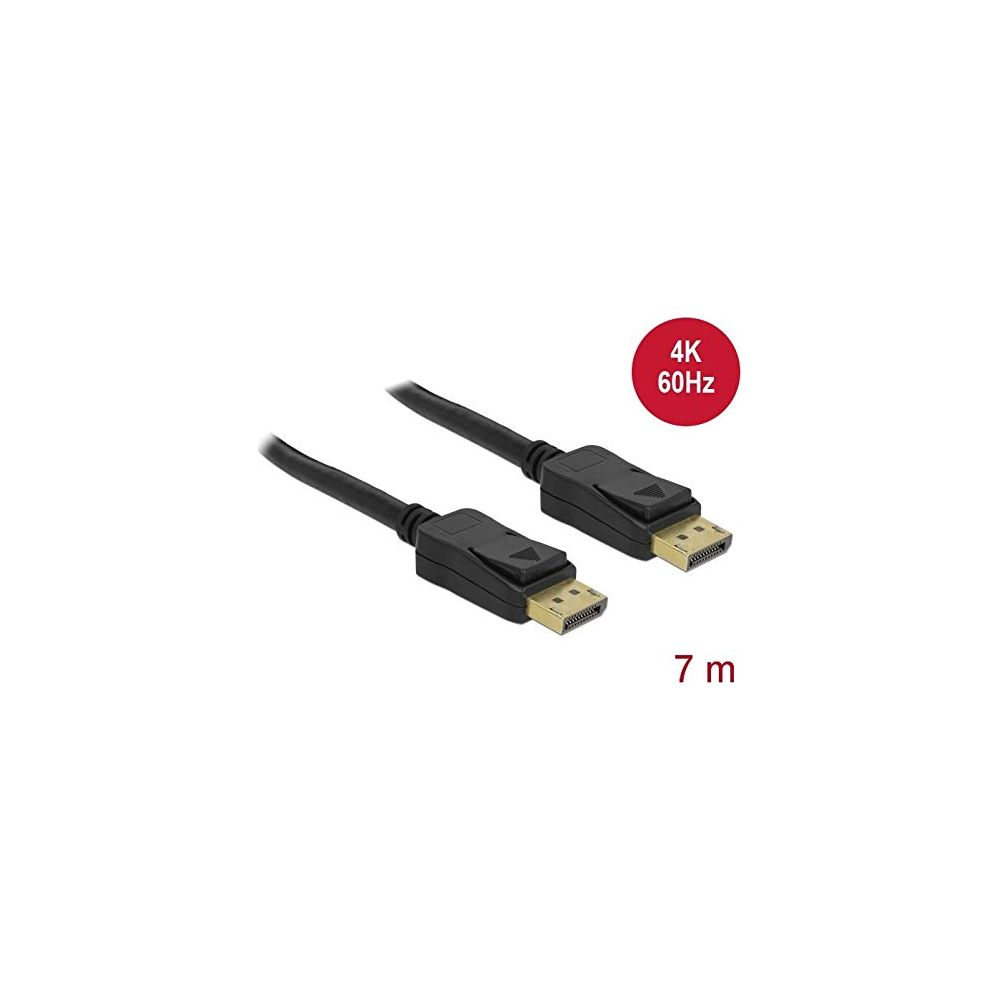 Un câble DisplayPort noir de 7m supportant 4K 60Hz.