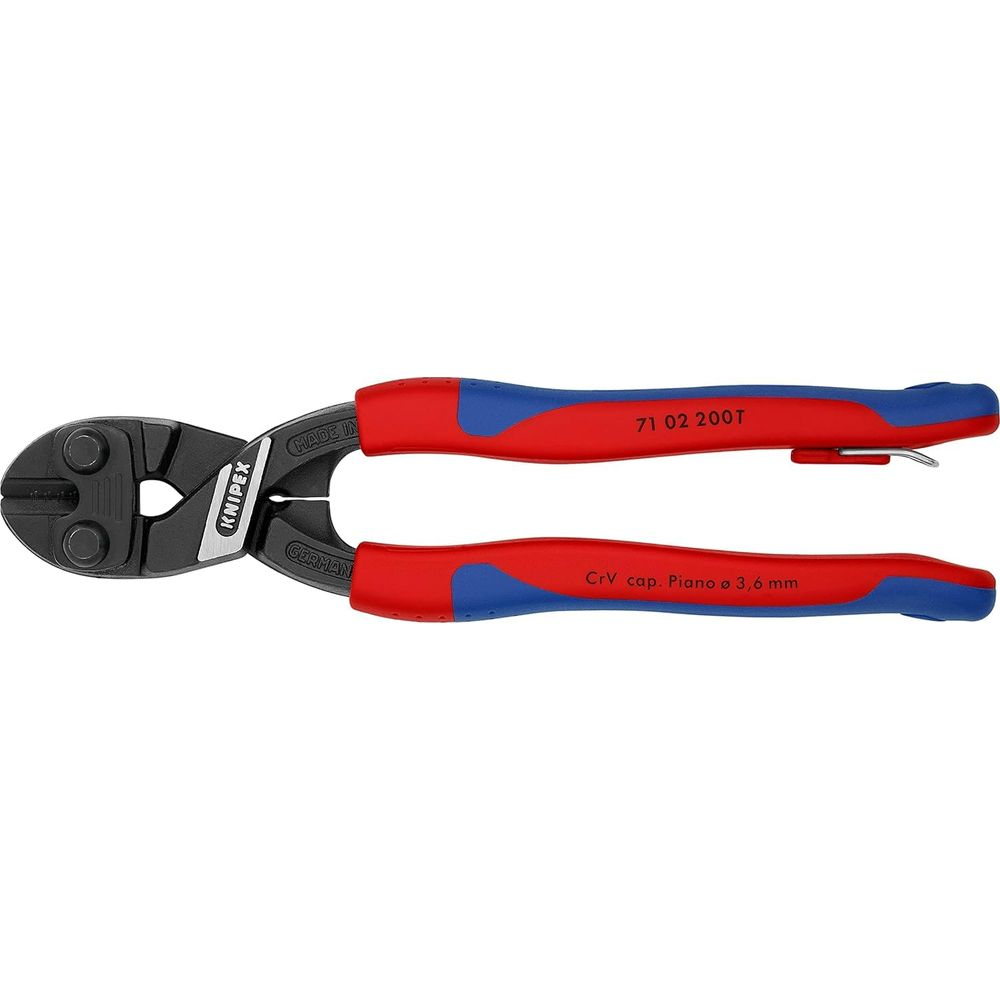 Cortadores de pernos Knipex, mangos rojo/azul, modelo 71 02 200T. Hecho en Alemania.