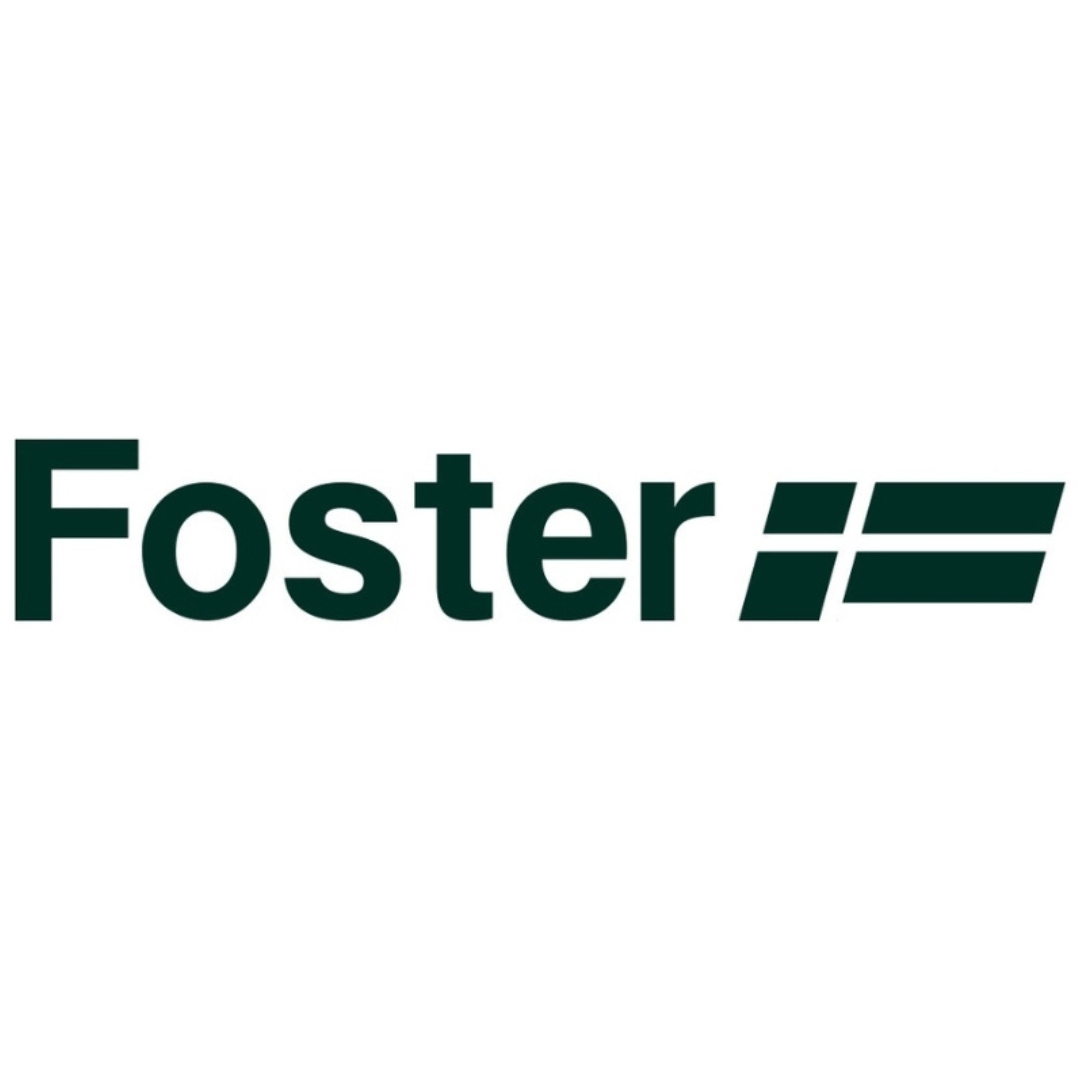 Testo verde scuro su bianco: Foster con due linee parallele.