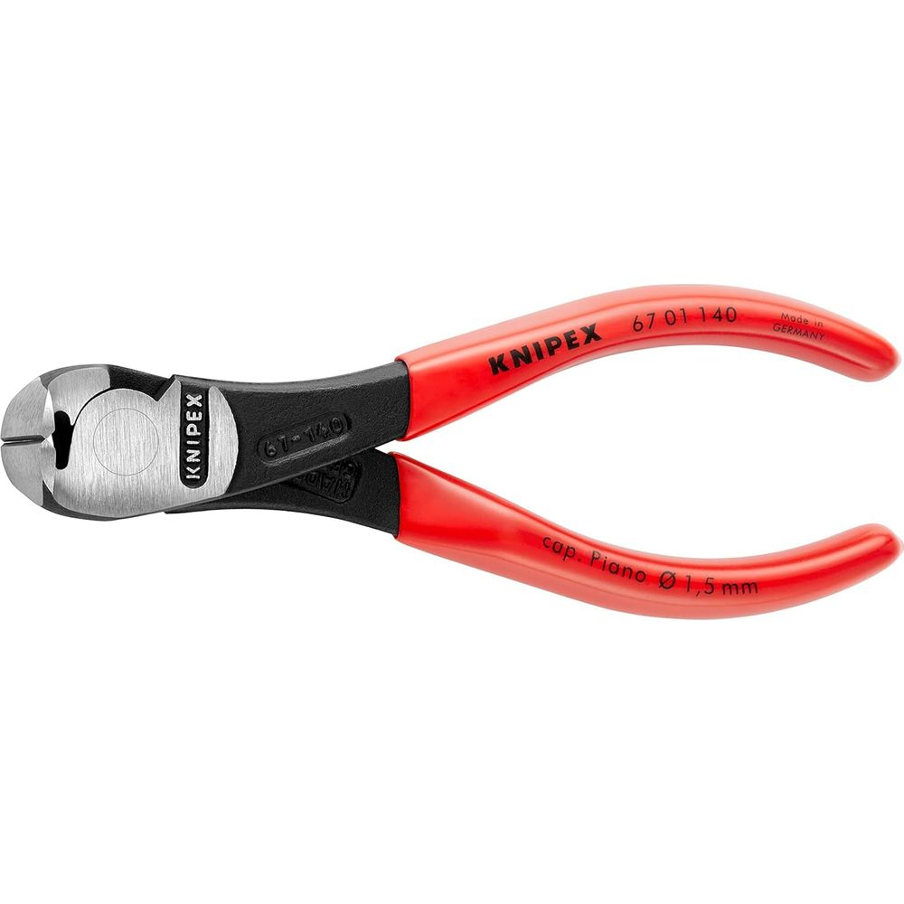 Knipex-Seitenschneider mit roten Griffen und silbernen Schneiden.