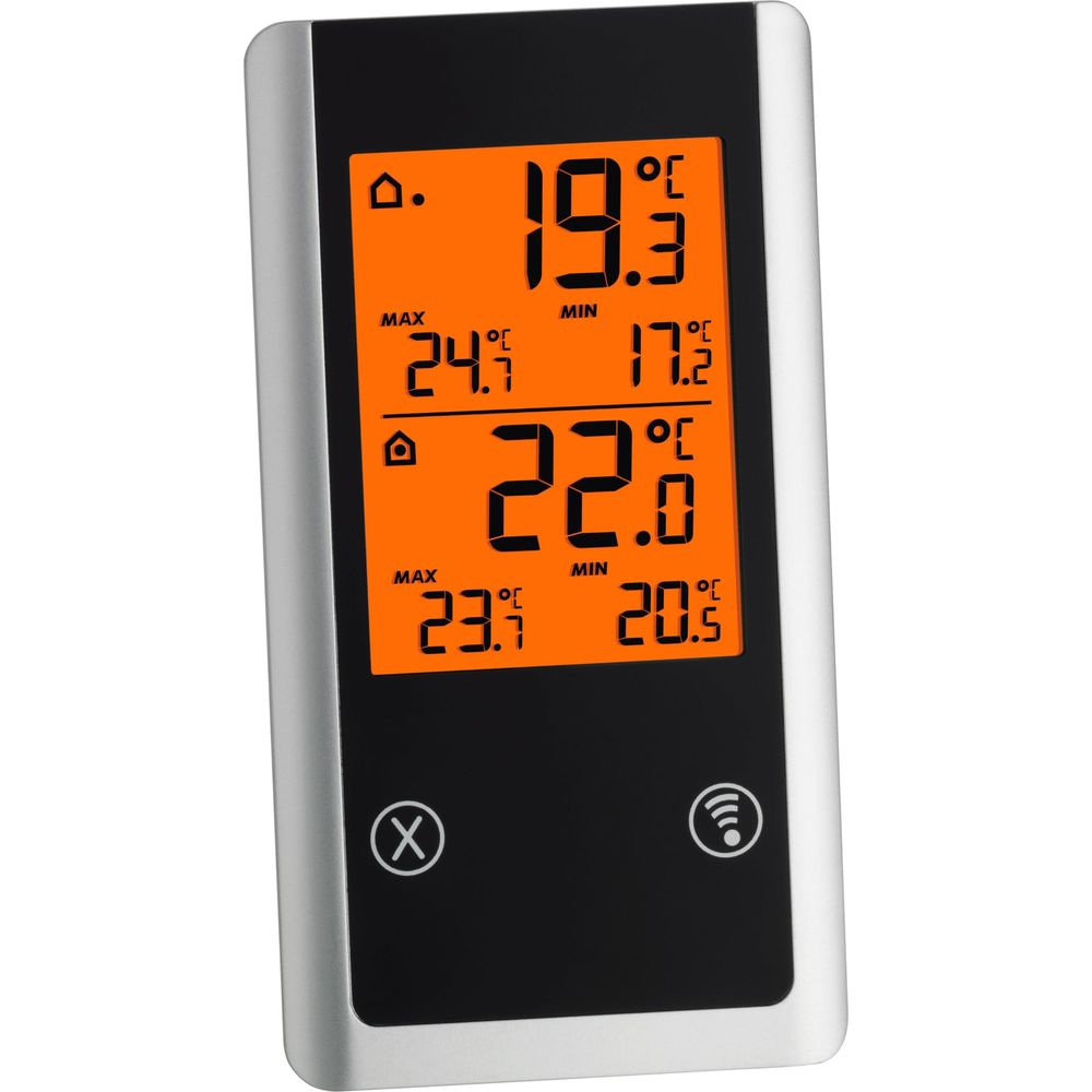 Digitales Thermometer zeigt 19,3 Grad innen, 24,1 Grad Max, 17,2 Grad Min.