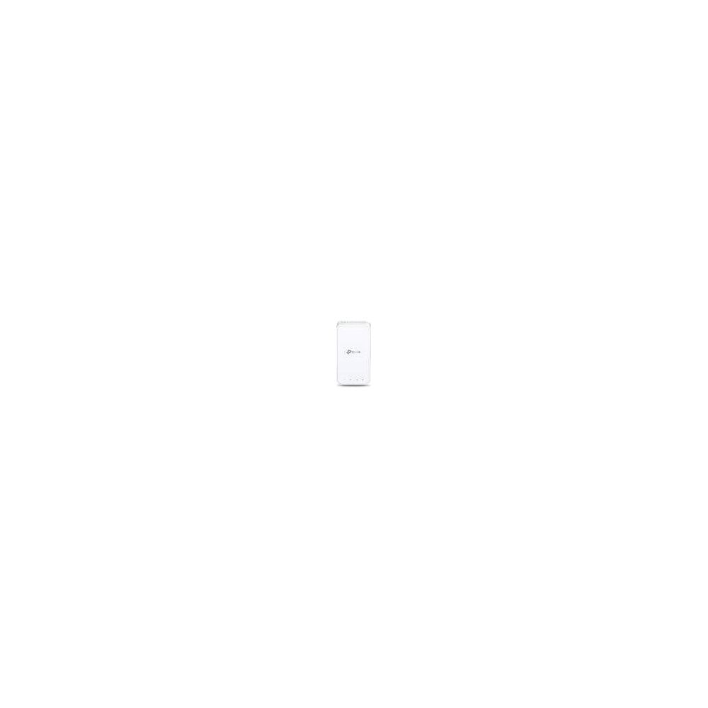 Un punto de acceso TP-Link blanco sobre una superficie blanca.
