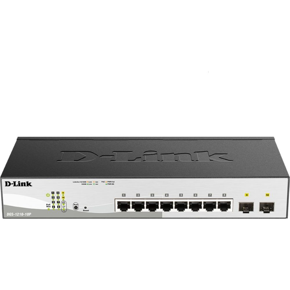 Uno switch D-Link DGS-1210-10P a 10 porte, case grigio.