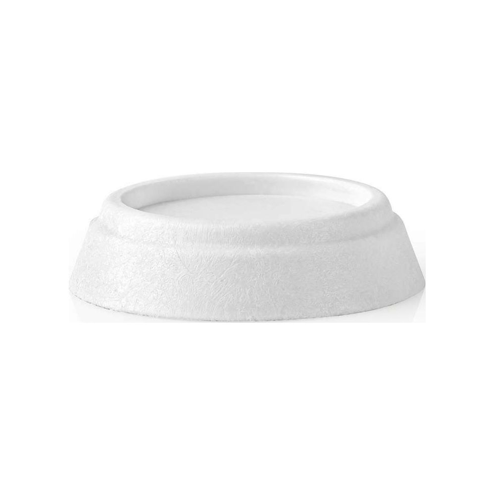 Een witte, ronde dierenbak met een getextureerde buitenkant en een brede voet.