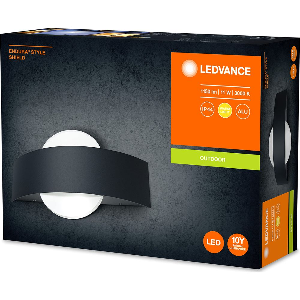 LEDVANCE Außenwandleuchte, schwarz, mit warmer Beleuchtung, 1150 lm, 11 W.
