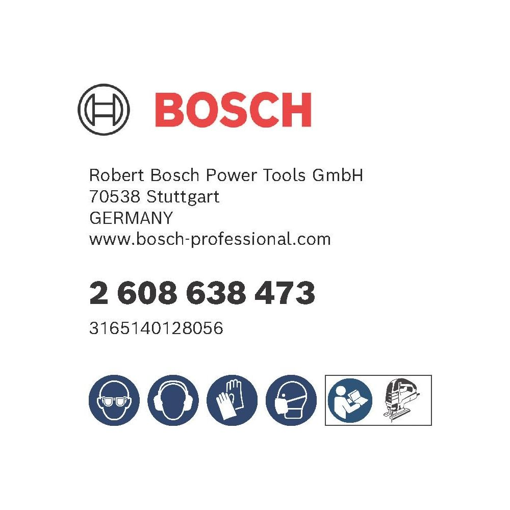 Bosch Logo, Kontaktdaten, Teilenummer und Sicherheitssymbole.