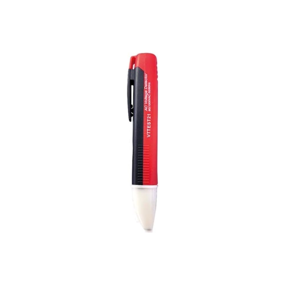 Stylo détecteur de tension CA rouge et noir avec pointe blanche.
