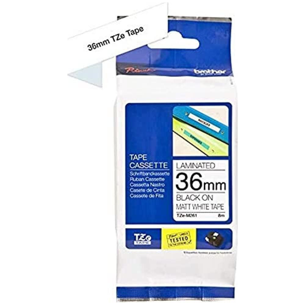 Verpackung für Brother 36mm schwarzes Band auf weißem Mattband.