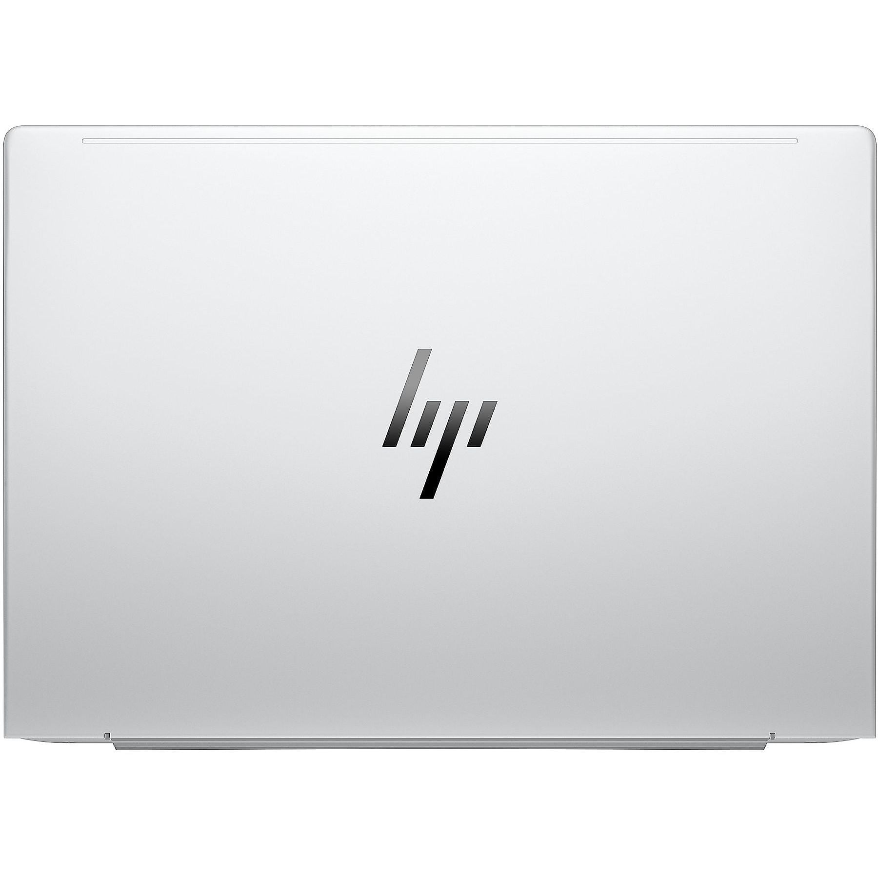 Laptop argentato chiuso con logo HP nero sopra.