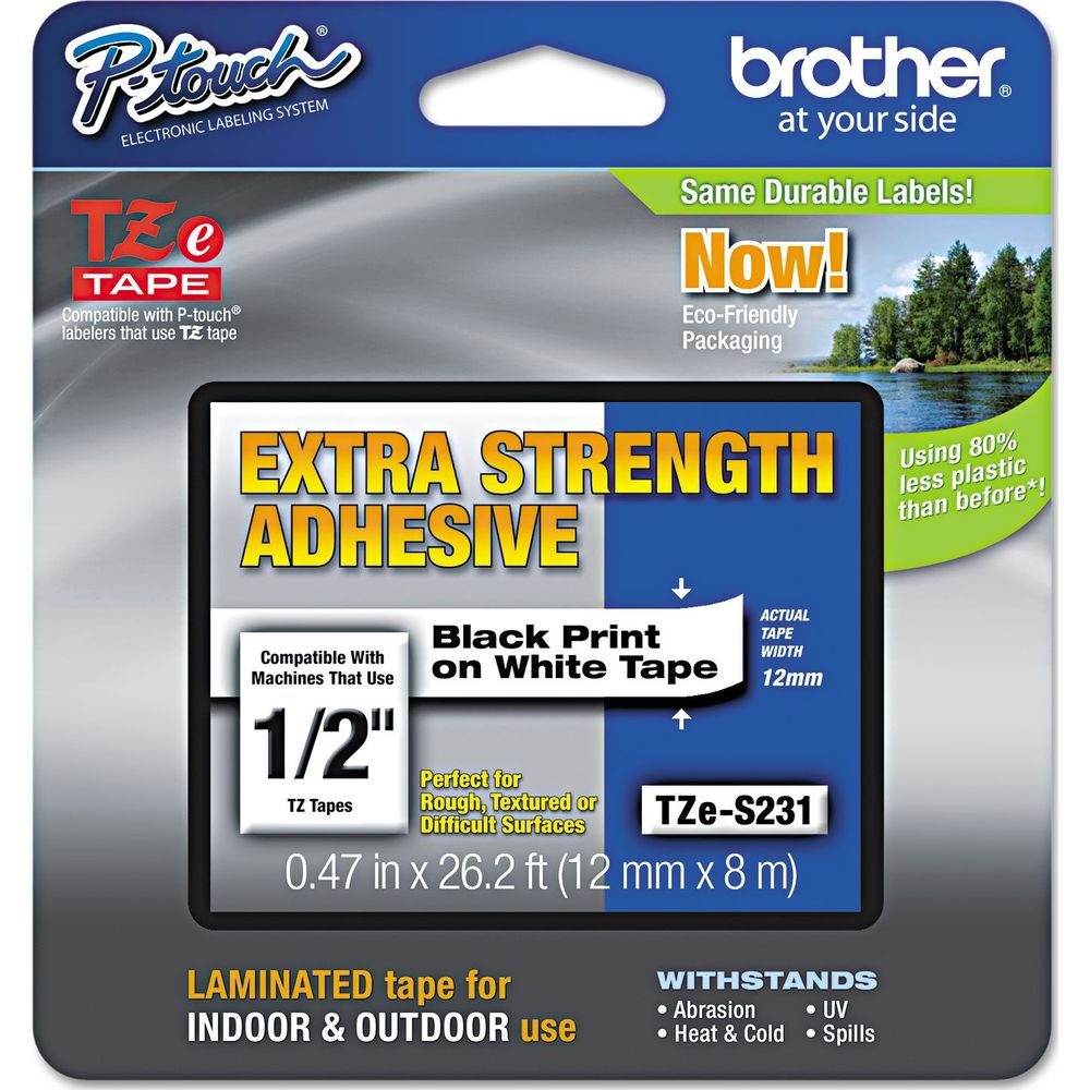 Ruban Brother P-touch : Adhésif extra-fort, 1/2 pouce, noir sur blanc, largeur 12mm.