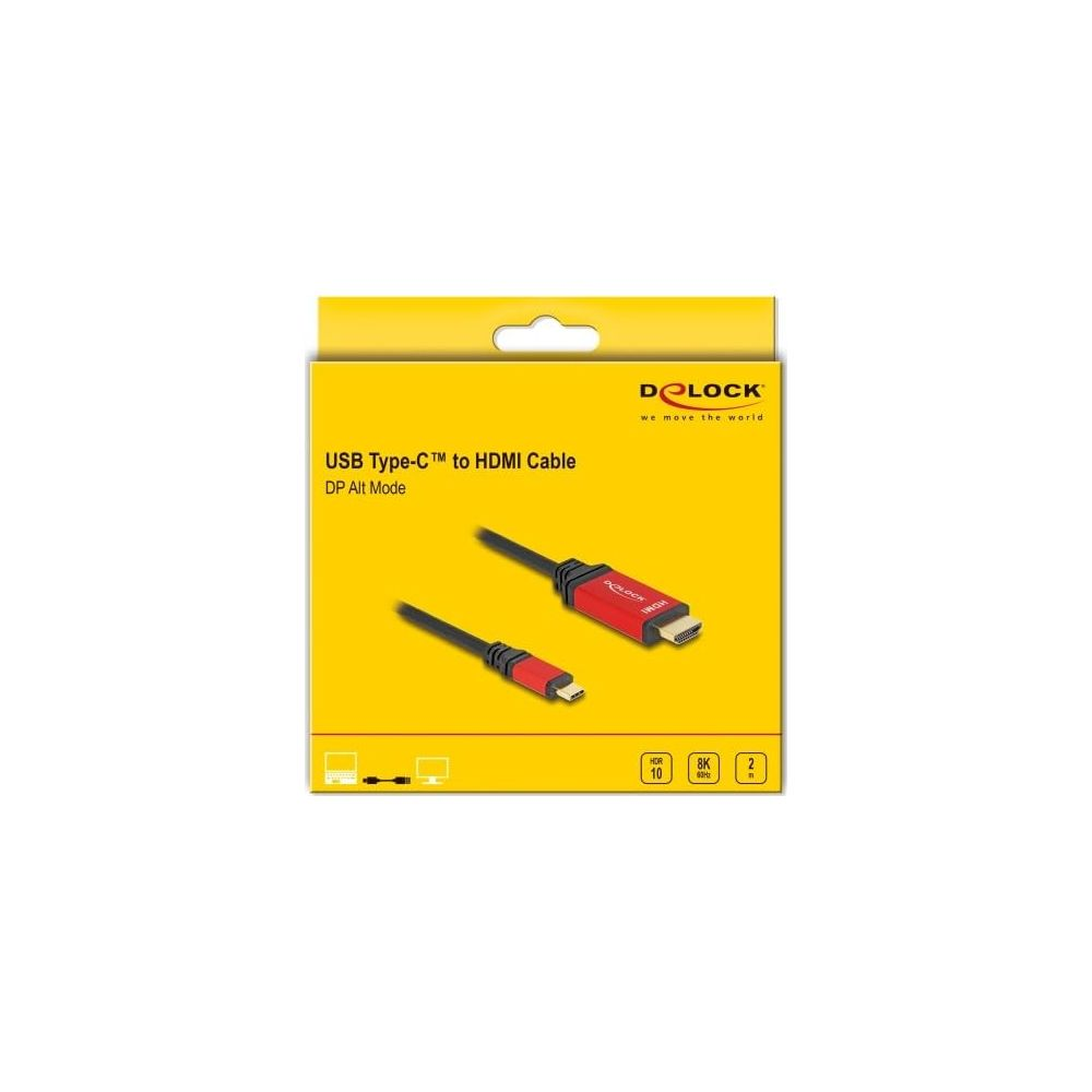 Verpackung für ein USB-C-zu-HDMI-Kabel mit DP Alt Mode, 8K 60Hz.