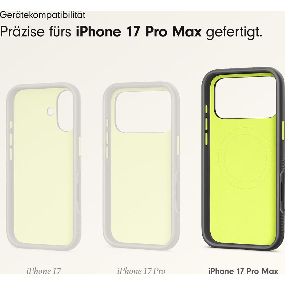 Tres fundas de iPhone una al lado de la otra: iPhone 17, 17 Pro, 17 Pro Max.