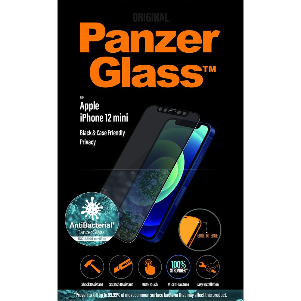 Protezione schermo Panzer Glass per iPhone 12 mini: antibatterica, antiurto, antigraffio.