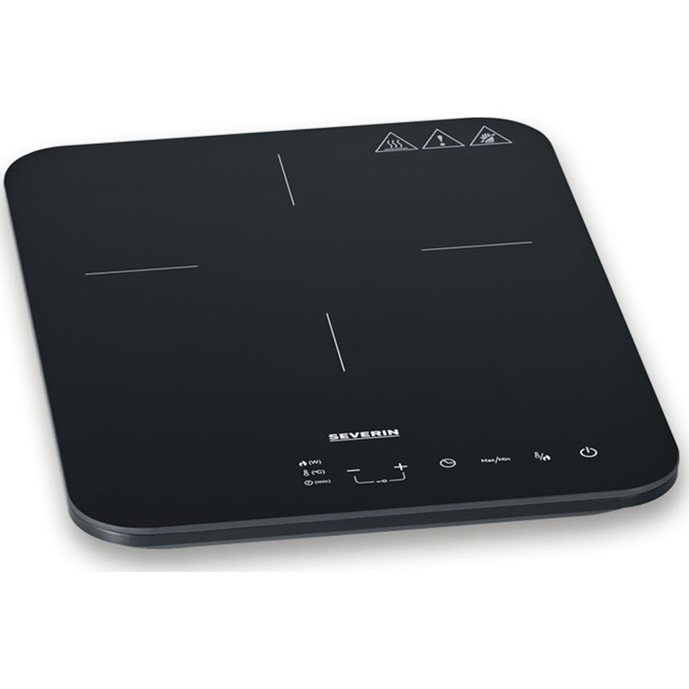 Czarna płyta indukcyjna z panelem dotykowym i oznaczeniami stref gotowania.
