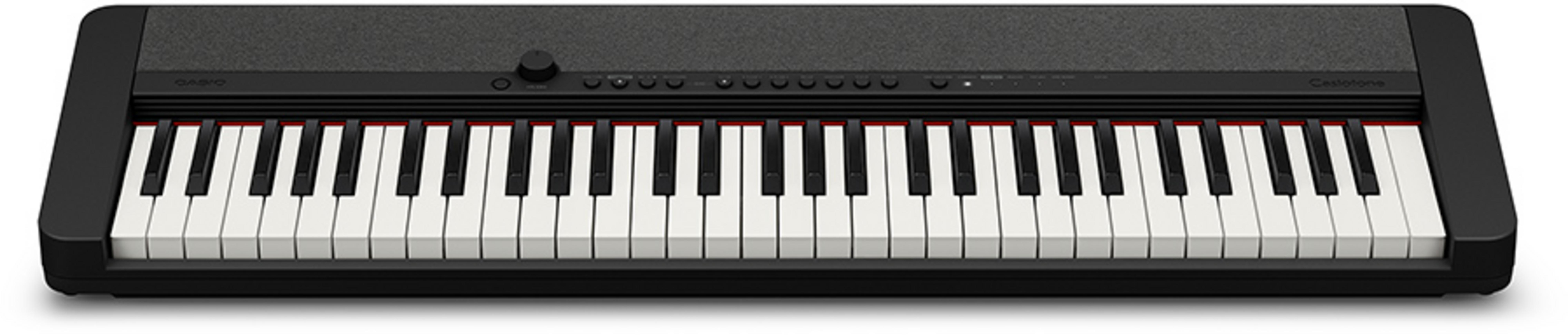 Un piano numérique noir avec des touches blanches et noires.