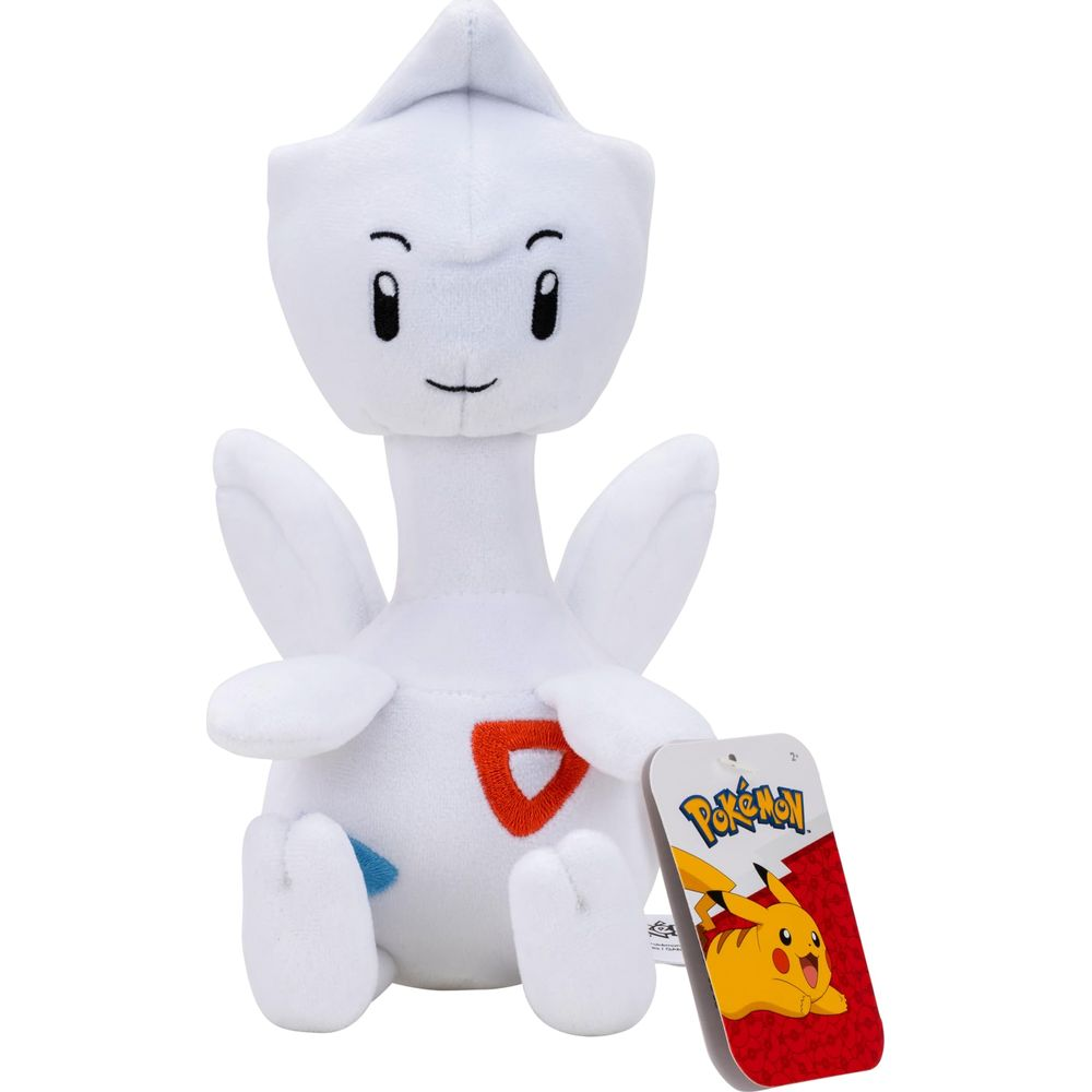 Ein weißer Plüsch-Togetic mit einem roten Dreieck auf der Brust.