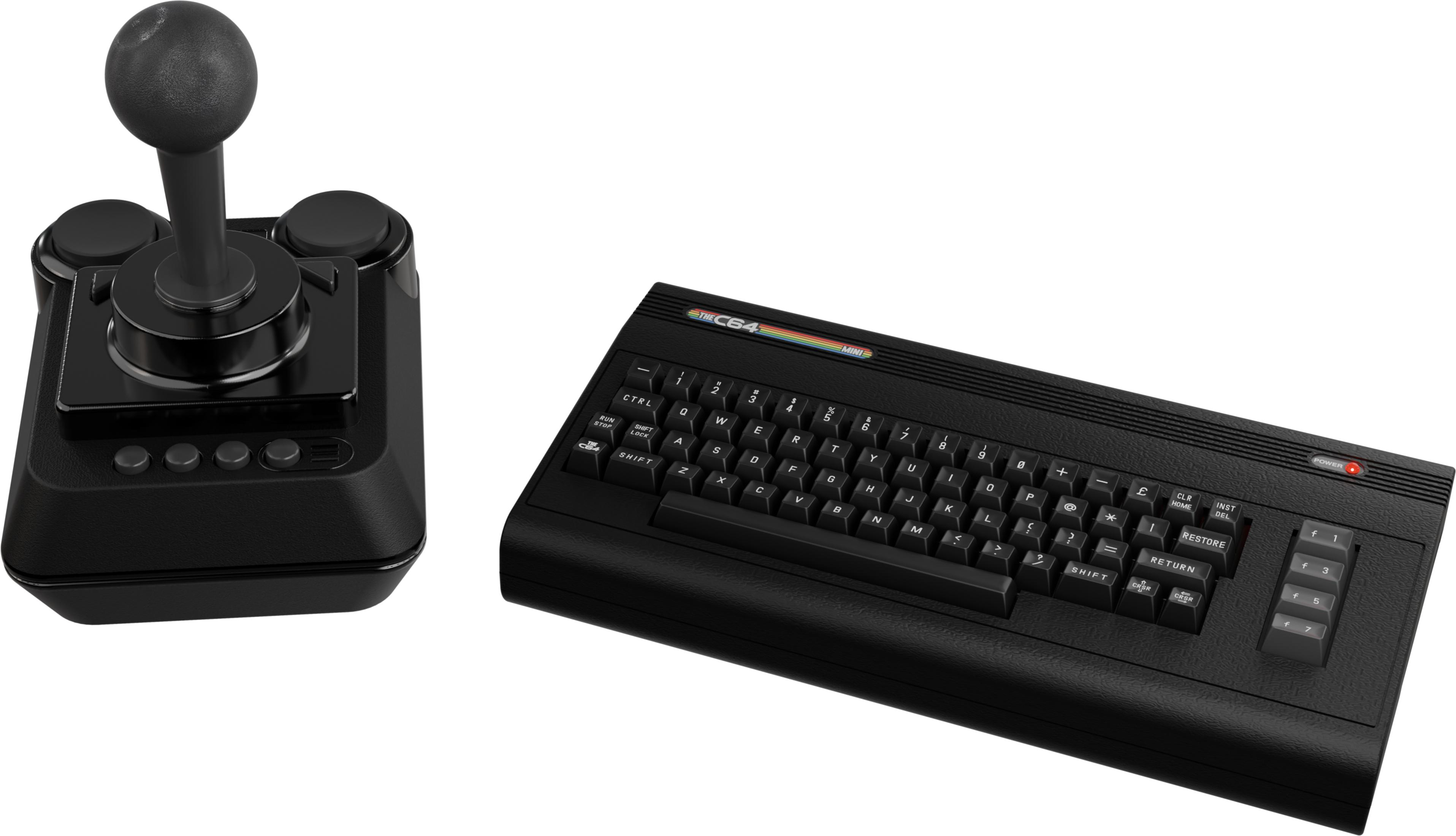 Czarny joystick i czarna klawiatura do C64 Mini.